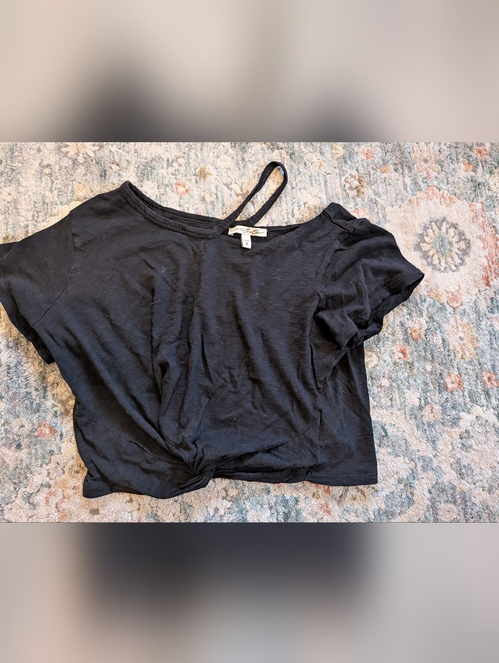 Express Black Off-Shoulder Knot Crop Top